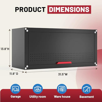 Kelueo 31.5" Metal Wall Cabinet,Heavy Duty Garage Wall Cabinet with Up-Flip Door,120 lbs Capacity Wall Mounted Tool Organizer for Basement,Kitchen,Warehouse Assembly Required - size: 31.5"W- Up Flip Door
