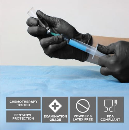 Nitrile Disposable Gloves | Powder-Free, Micro-Textured - size: Large, style: Exam Grade - 4 Mil (Black)