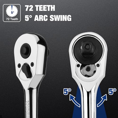 WORKPRO 3/8-Inch Drive Ratchet, Quick-Release 72-Tooth Ratchet Wrench | Reversible 3/8 Drive Ratchet Handle, Chrome Alloy Made, Cr-Mo Head, Full Polished - size: 3/8"