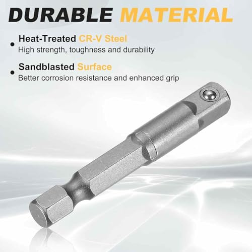 HARFINGTON 10pcs Impact Socket Adapter 1/4" Square Drive 1/4" Hex Shank 2" Long Extension Bit for Axle Nut Driver Drill Socket Sets - size: 1/4" x 2"