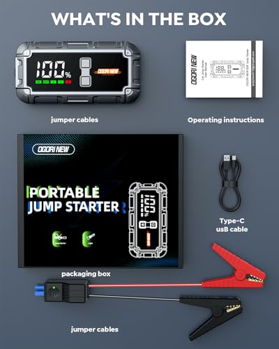 Jump Starter Power Pack, 7000A Car Battery Booster Jump Starter and Jump Pack for 12V Vehicles, OGORI NEW Battery Booster with LCD Screen and Flashlight (10L Gas/8L Diesel)