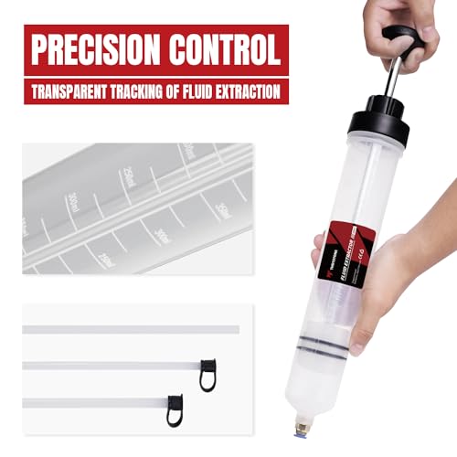 Thorstone 500cc Automotive Fluid Extractor Pump for Easy Oil Change | Manual Oil Change Syringe with 60cm Rubber Hose & 2pcs 22cm PVC Suction Tubes - size: 500cc(60cm hose)