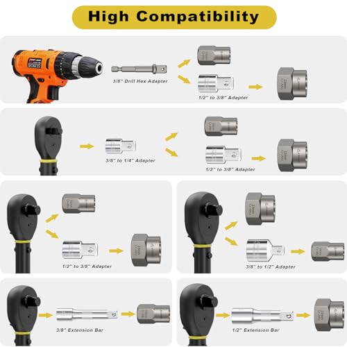 ANPUDS 24 Piece Bolt Extractor Kit, 1/2" and 3/8" Drive Impact Bolt & Nut Remover Set, Stripped Bolt Extractor Set, Lug Nut Removal Tool for Removing Damaged, Frozen, Rusted, Rounded Bolts, Nuts Screw