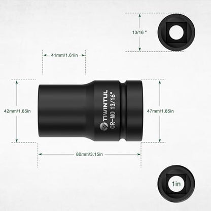 13/16" Impact Socket 1" Drive, for Truck Axle Nuts & Hub Removal | Square, 6 Point Design, CR-MO ANSI Certified, Heavy Duty Socket 1 Inch Drive for Suspension & Heavy Equipment Maintenance - size: 13/16'' (1 PCS)