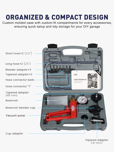 SMART JERRY Brake Bleeder Kit with Hand Vacuum Pump, 2026 Quality Upgraded | Power Steering Vacuum Bleeder, One Person Brake Fluid Pump for Brake Bleeding, Brake Bleed Pump with Pressure Gauge