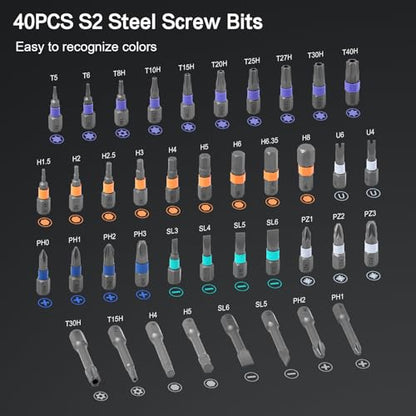 Bomivoi 42 in 1 Magnetic Screwdriver Set, Ratchet Screwdriver Set with S2 Steel Bits, Detachable Handle, Multi Bit Repair Tool Kit for Home, Furniture, Electronics, Computer, Bicycle Repair, DIY - color: Grey