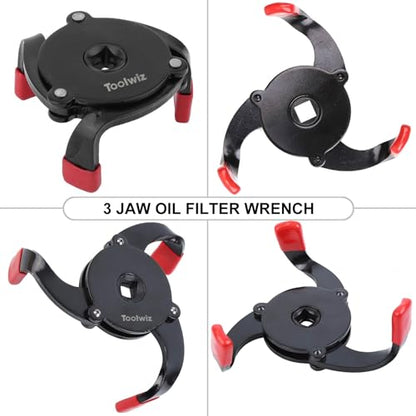 Toolwiz Oil Filter Wrench Adjustable 3 Jaw Oil Filter Removal Tool | One Way Design Only for Removing, Universal for 2-3/8'' to 3-7/8'' 60-98mm Spin On Oil Filter
