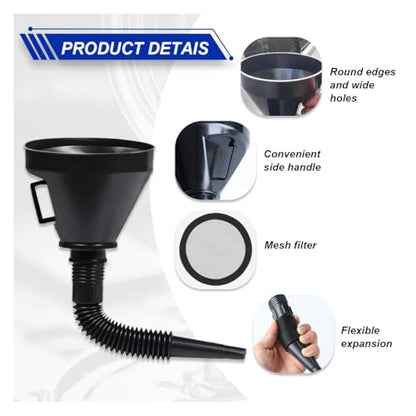 ZIMISI Wide Mouth Oil Funnel with Handle, Flexible Funnel with Hose Extension, Mesh Screen Filter, Oil Change Funnels for Automotive Use, Fits Liquid, Diesel, Kerosene, Gasoline (1PCS)