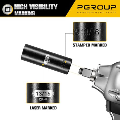 3/8” Drive Deep Impact Socket, SAE(13/16 Inch socket), 6-Point, Cr-V Steel With Black Manganese Phosphate Coating - size: 13/16-inch