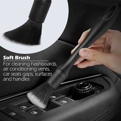 GeeRic 5 PCS Car Detailing Brushes Set, Soft Bristle Auto Detailing Brush for Interior & Exterior Cleaning, Dashboard, Air Vents, Wheels, Engine Bay, Leather Seats, Emblems & Tight Spaces