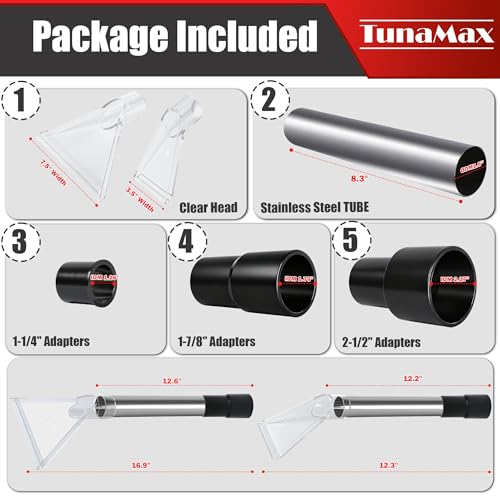 TunaMax Universal Work with All Shop Vacs Clear Extractor Attachment with 1-1/4" & 1-7/8" & 2-1/2" Adapters for Upholstery & Carpet Cleaning & Auto Detailing - size: Small+Large