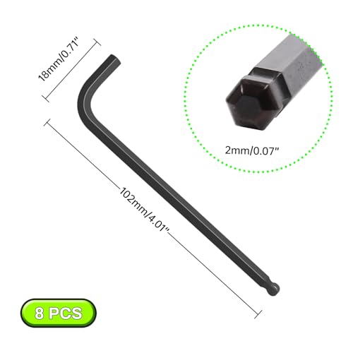 8Pcs 2mm Ball End Hex Key Wrench, Extra Long Allen Wrench, CR-V Steel with Black Oxide Finish, L-Shaped Repairing Tool for Furniture, Bike, and Equipment Maintenance - size: 2mm, style: Extra Long 8pcs