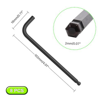 8Pcs 2mm Ball End Hex Key Wrench, Extra Long Allen Wrench, CR-V Steel with Black Oxide Finish, L-Shaped Repairing Tool for Furniture, Bike, and Equipment Maintenance - size: 2mm, style: Extra Long 8pcs