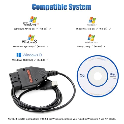 Galletto 1260 OBD2 to USB Cable Code Reader for Diesel and Petrol Cars,Compatible with Toyota/Honda/Ford/GM/Fiat/Porsche Vehicles ECUs Diagnostic Scanner Tool, Work with Windows 32-bit System