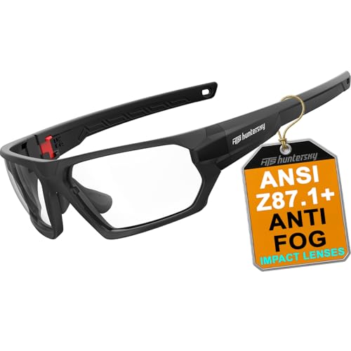 HTS HUNTERSKY Ballistic Tactical ANSI Z87.1+ Impact Protection Anti Fog Shooting Glasses Military Grade Airsoft Range - color: S Black Clear