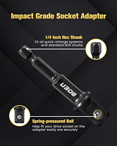 BOEN Impact Grade Socket Adapter Set, 3-PCS Drill Bit Adapter with Bit Holder, Sizes 1/4", 3/8", 1/2", 1/4-Inch SAE Hex Shank, Cr-V with Black Phosphate Finish - size: 3PCS SAE (UPGRADE)