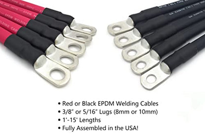 2 AWG Gauge Premium Battery Cables, Made in The USA, Positive or Negative, Red or Black, Replacement Battery Cables for Car, Truck, RV, Solar (1.5ft - 5/16" Lugs, Red) - size: 1.5ft - 5/16" Lugs, style: Red