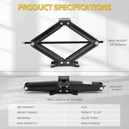 RV Scissor Jack Stabilizer 6500lb Heavy Duty 24" RV Trailer Stabilizer Leveling Scissor Jack for RV Camper with Crank Handle - 2Pack - size: 24’‘ 2pc