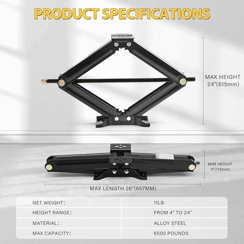RV Scissor Jack Stabilizer 6500lb Heavy Duty 24" RV Trailer Stabilizer Leveling Scissor Jack for RV Camper with Crank Handle - 4Pack - size: 24’‘ 4pc
