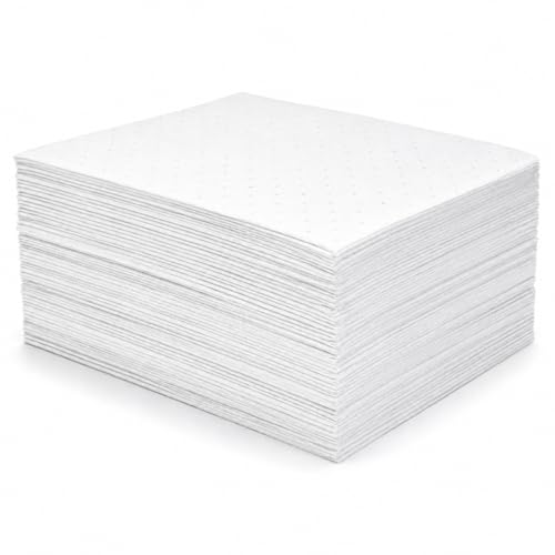 ATERET Medium Weight Oil Only Absorbent Pad, 100 Absorbing Pad, 16 x 18 inch, USA Made - color: White, size: Medium Weight - 100ct