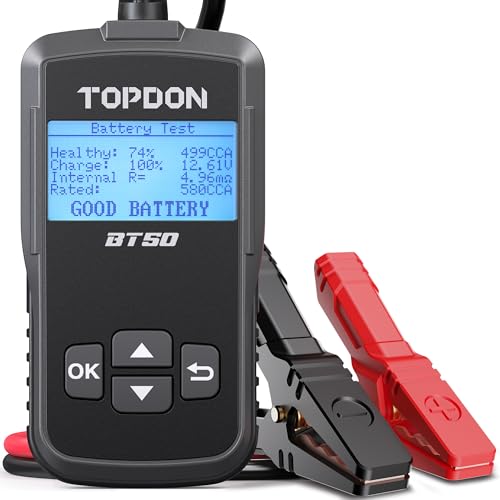 Car Battery Tester TOPDON BT50, 12V Battery Load Tester, 100-2000 CCA Automotive Alternator Tester Digital Battery Analyzer Charging Cranking System for Car Truck Motorcycle ATV SUV Boat Yacht | Digital Battery Load Tester for 12V Lead Acid Battery, 12V B