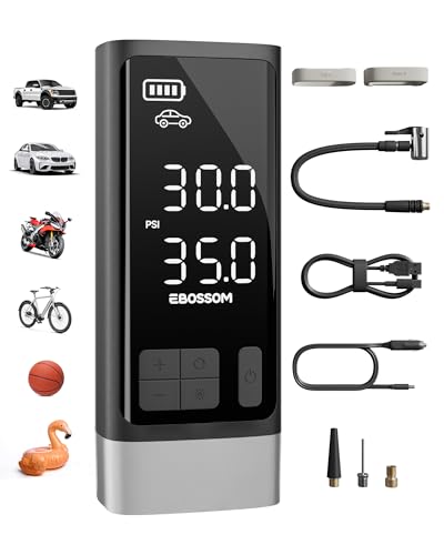 Dual Cylinder Portable Tire Inflator, 150PSI Cordless Air Compressor | 5X Fast inflation with rechargeable battery+12V DC, memory function for pickup car vehicles
