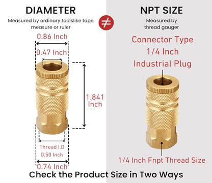 1/4-Inch Brass Female Industrial Coupler, 10 Pack | 1/4 Inch Air Hose Fittings, NPT Female Quick Connector, Air Coupler, For Professional Jobsites and Automotive Shops - size: 1/4 inch NPT Female Coupler, 10 Piece