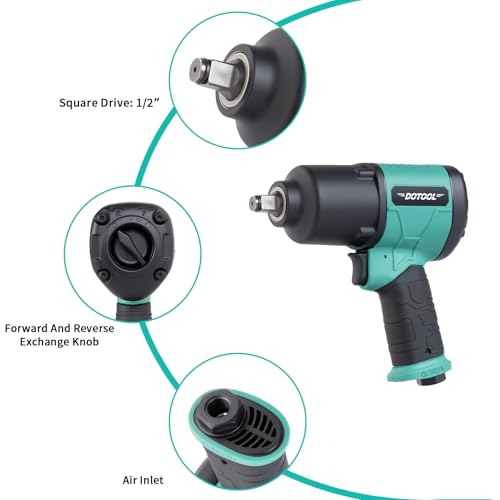 Dotool Air Impact Wrench 1/2 Inch Square Drive Heavy Duty 880 ft-Lbs Max Loosening Torque Output Pneumatic Impact Wrench Twin Hammer 7800RPM for Automobile Repair