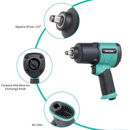 Dotool Air Impact Wrench 1/2 Inch Square Drive Heavy Duty 880 ft-Lbs Max Loosening Torque Output Pneumatic Impact Wrench Twin Hammer 7800RPM for Automobile Repair