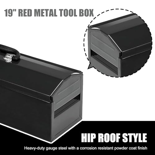 2Pcs Portable Tool Box, Metal Latch Closure, 19" Hip Roof Style, Ideal for Trailer, Mechanic, DIY-ers, Car Toolbox, Workshops, Garages, Repair Shops,Black - size: 2P-19in-Black