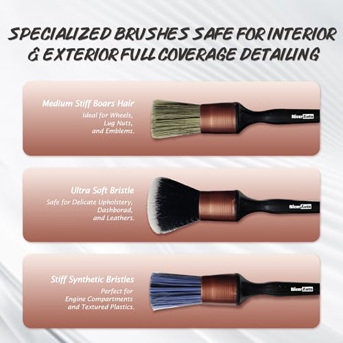8PCS Car Detailing Brush Set, Mixed Bristles Soft Detail Brushes, Rose Gold | Boars Hair & Ultra Soft Auto Detailing Brush, No Scratch for Leather Dashboard, 5 Crevice Tools Reach AC Outlet, Wet Dry Use - color: Rose Gold 8pcs Detailing Brush Set
