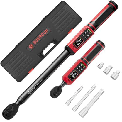SUERCUP 3/8" 1/2" Digital Torque Wrench, 0.66-44.29Ft.Lb & 3.8-250.8Ft.Lb | ±1% Accuracy, 0.9-60N.m & 5.1-340Nm Electric Torque Wrench Set, for Auto Repair, Lug Nuts, Engine, Suspension, Moto & Bicycle - size: 3/8"&1/2" 0.9-60N.m&5.1-340N.m