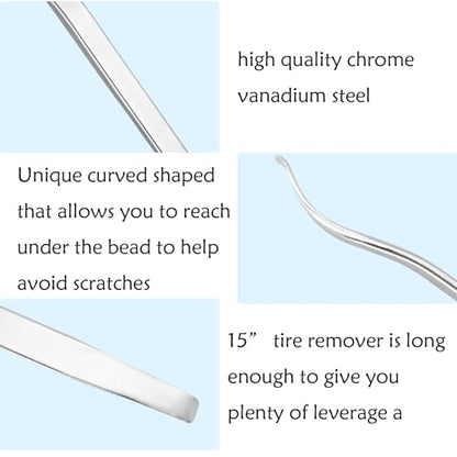 15" Curved Tire Iron,Motorcycle Tire Lever Iron Spoon Pry Bar Tire Changing Remover Tool for Dirt Bike ATV Lawn Mower Bicycles - color: silver