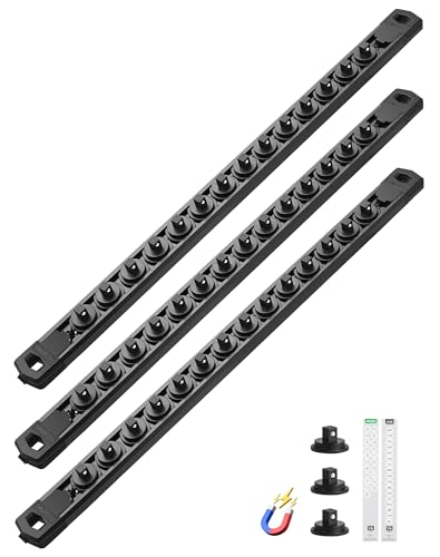 ALOANES Magnetic Socket Organizer Set, 3-Piece Heavy Duty Aluminum Socket Rails, 360° Swivel Clips Socket Rail Kit for Tool Tray Drawer Fit 1/4-Inch x 42 Clips (Black, 3PC) - color: Black, size: 3PC, 1/4-Inch Drive
