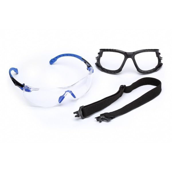 3M Safety Glasses, Solus 1000 Series, ANSI Z87, Scotchgard Anti-Fog, Clear Lens, Green/Black Frame, Removable Foam Gasket and Strap - size: Single, style: Clear Lens, Green/Black Frame With Gasket