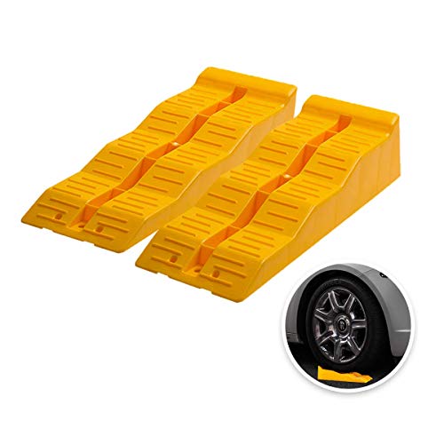 Yellow Leveling Car Ramps – Set of 2 Block Car Ramp, Tri-Leveler, Sturdy Material on Uneven Ground, Universal Fit for Cars Trailer SUV, Stable Ramp/Wheel Chocks Premium Quality, Zento Deals - size: 2 sets