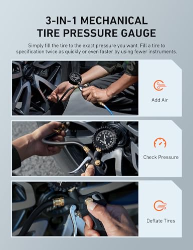 AstroAI Tire Pressure Gauge with Inflator, 100 PSI-ANSI B40.1 Accurate, Large 2.5" Easy Read Glow Dial, Heavy Duty Air Chuck and Compressor Accessories with Rubber Hose and Quick Connect Coupler - style: without case