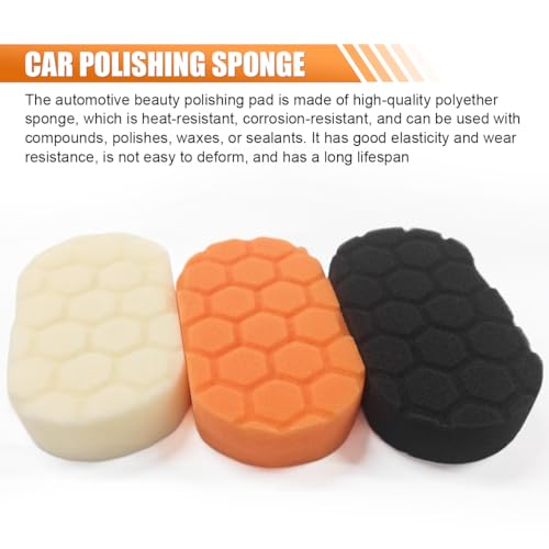 3PCS Hand Applicator Pad Kit, 2.9 × 5 Inch Wax Applicator Pads, Cutting Automotive Polishing Pad, Compound Vehicle Detailing Foam Sponge