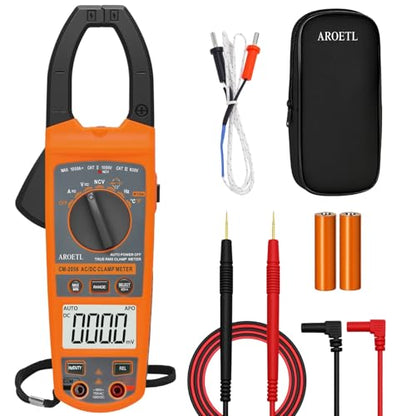 Digital Clamp Meter Multimeter 1000A AC/DC Amp Voltmeter, Auto-Ranging TRMS with Backlit LCD & NCV; Measures Voltage, Current, Temp, Duty Cycle, Capacitance, Frequency