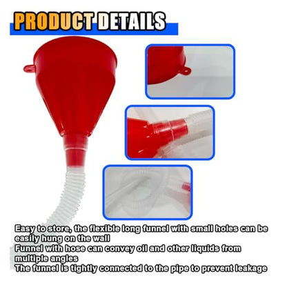 KITUREK Long Hose Plastic Fuel Funnel, Wide Mouth Plastic Oil Funnel, 1PC | Flexible Funnel Universal for Automotive Gasoline Diesel Water Engine Oil Gas Fuel Fluid Liquid Transmission