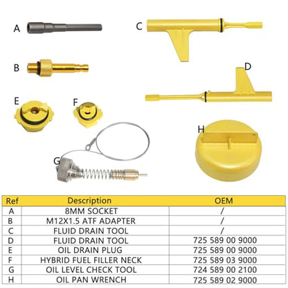 DPTOOL Metal Transmission Oil Filling Tool Compatible with Mercedes Benz 725.0 8-Speed 9-Speed Oil Change Transmission Filler Tool Adapter with Oil Level Check Tool 725 589 02 90 00, 725 589 00 90 00 - size: 8 and 9 Speed with Oil Level Check Tool