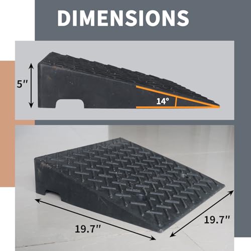 Rubber Curb Ramps for Driveway Sidewalks Shed Entry, 5.1 Inch Rise Height 2 Pack 19.68" L x 19.68" Threshold Ramp for Cars, Motorcycles, Lawn Mowers, 7000lbs Load Capacity - size: 5"*19.69"*19.69"