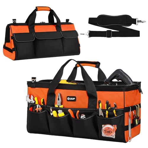 UUP Heavy Duty Tool Bag 20-Inch, Extra Large 16-Pocket Portable Empty Tool Box Organizer Storage, Toolbox Organization, Soft Handle Carrying Toolbag with Zipper, Father Dad Men Mechanic Birthday Gift - color: Orange, size: 20 Inch