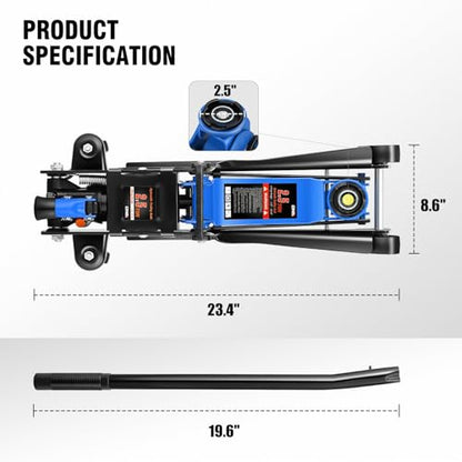 DNA Motoring Low Profile Hydraulic Trolley Service/Floor Jack, 2.5 Ton (5500 lbs) Capacity, Lifting Range 3.35"-15.16",Blue, TOOLS-00676-BL - color: Blue, style: 2.5 ton