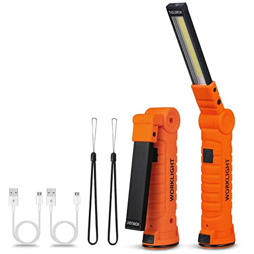 LED Rechargeable Work Lights, Flashlight Hand Tools Mens Dad Birthday Gift Magnetic Worklight,360°Rotate 5 Modes Portable Inspection Torch for Mechanics,Automotive,Camping,Emergency (2 Pack) - color: Orange Body + Black Alloy, size: 2 pack