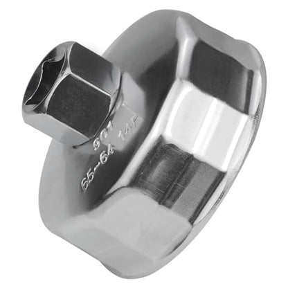 64mm 14 Flutes Oil Filter Socket for Lexus, Scion, Toyota Oil Filter Wrench Oil Filters Cap Removal Tool Chrome Vanadium Steel Oil-Filter Wrenches, Silver