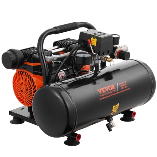 VEVOR Air Compressor, 2 Gallon Steel Tank, 1HP 2.1CFM @ 90PSI Oil Free Air Compressor & Max. 120PSI Pressure, 81dB Ultra Quiet Portable Compressor for Auto Repair, Tire Inflation, Spray Painting, 120V - size: 2 Gallon