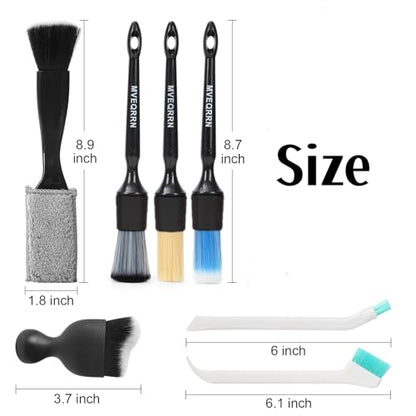 MVEQRRN 7PCS Car Detailing Brush Set,Boars Hair Detail Brush Kit(Black) | Ultra Soft No Scratch, Car Dust Brush,Car Detailing Brushes Kit, Detail Brushes Car Detailing for Interior Exterior - color: 7pcs detail brush set black