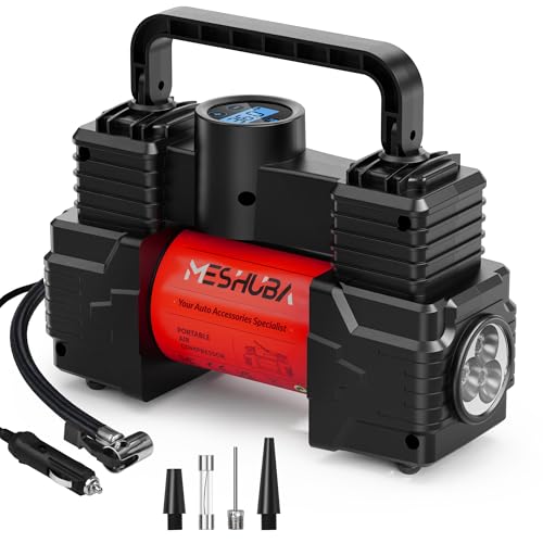 Tire Inflator Portable Air Compressor Air Pump Car Accessories 12V DC Auto Pump Emergency LED Light for Bicycle Balloons (Red, Digital Display) - color: Red