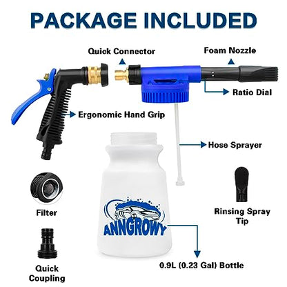 anngrowy Car Wash Foam Gun Soap Car Wash Foam Cannon for Garden Hose Foam Sprayer Car Wash Soap Foam Gun Hose Foam Cannon Blaster Hose Foam Cannon Gun Quick Connector to Any Garden Hose (Blue) - color: Blue